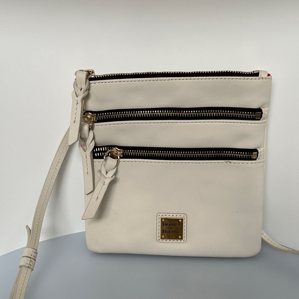 Dooney & Bourke White Crossbody Bag With Zipper Accents
